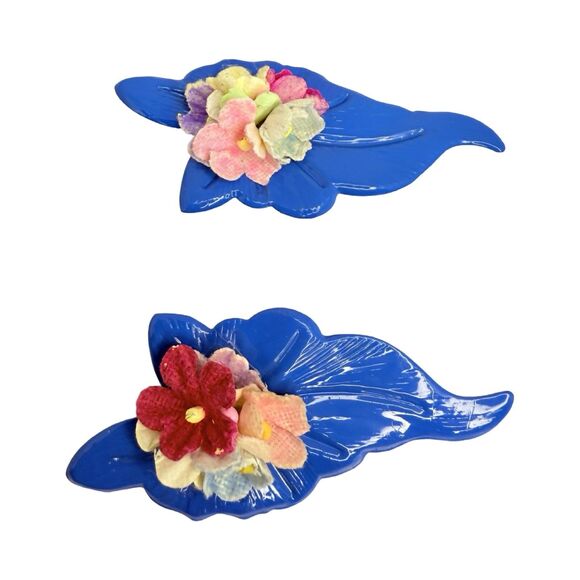 Blue Flower Bouquet Statement Earrings 2.5" Floral Spray Spring Summer - Picture 2 of 7